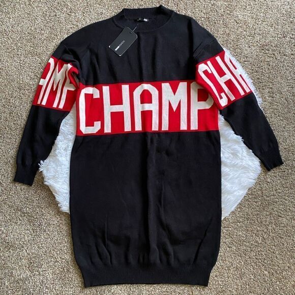 Fashion Nova Dresses & Skirts - Fashion Nova Sweater Dress Champ New Heavy Long Sleeve Womens Size 1X Black Red